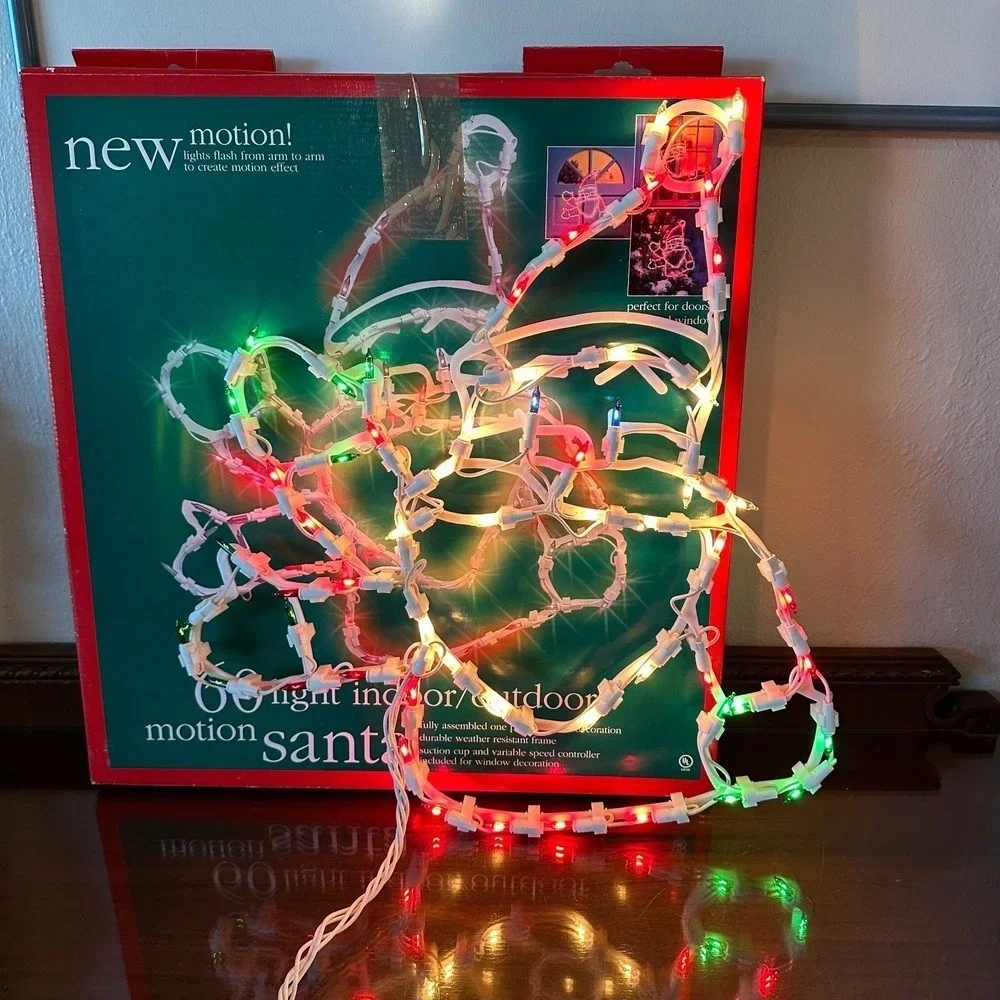 Vintage Christmas Lighted Waving Santa Claus Face Lights Holiday Window 17